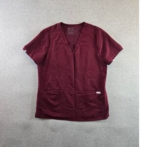 FIGS Casma Three-Pocket Scrub Top Womens Size Medium Burgundy Medical Nurse
